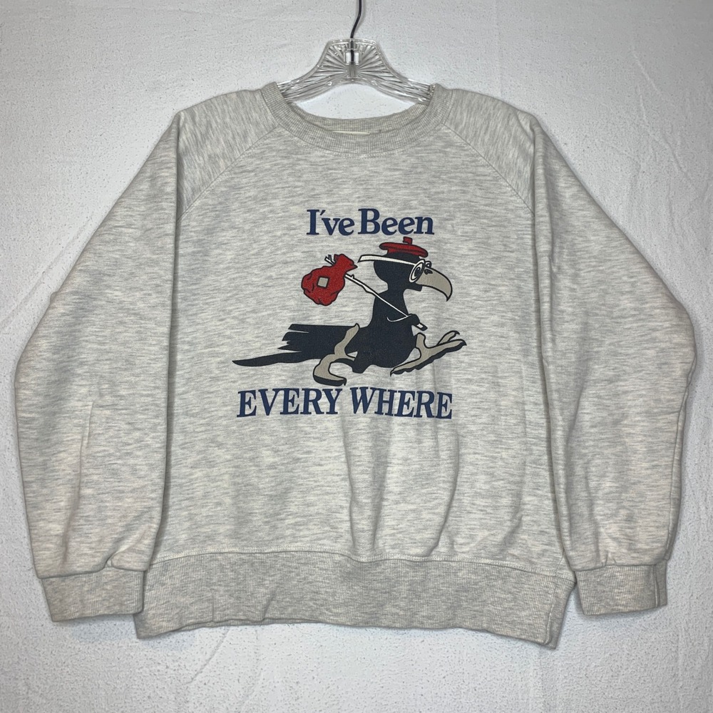 Fun Graphic Women's Pullover Sweatshirt M/L Light Grey Crewnevk